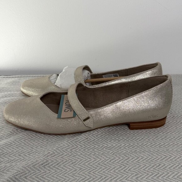 Toms Bianca Mary Jane Flats Women 11 Champagne Leather Metallic Timeless Classic - Picture 2 of 7